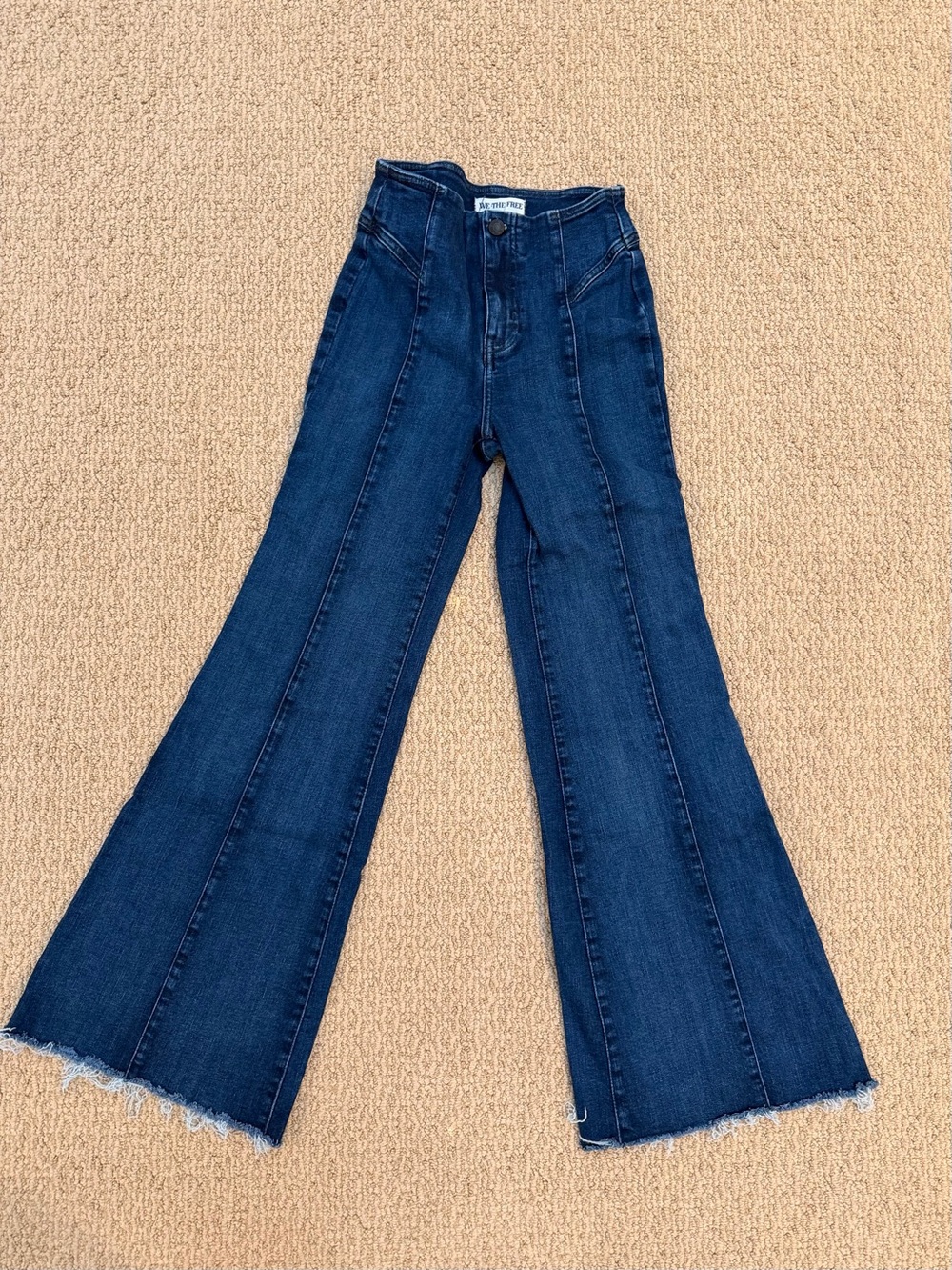We The Free Dark Blue Flare Jeans with Frayed Hem